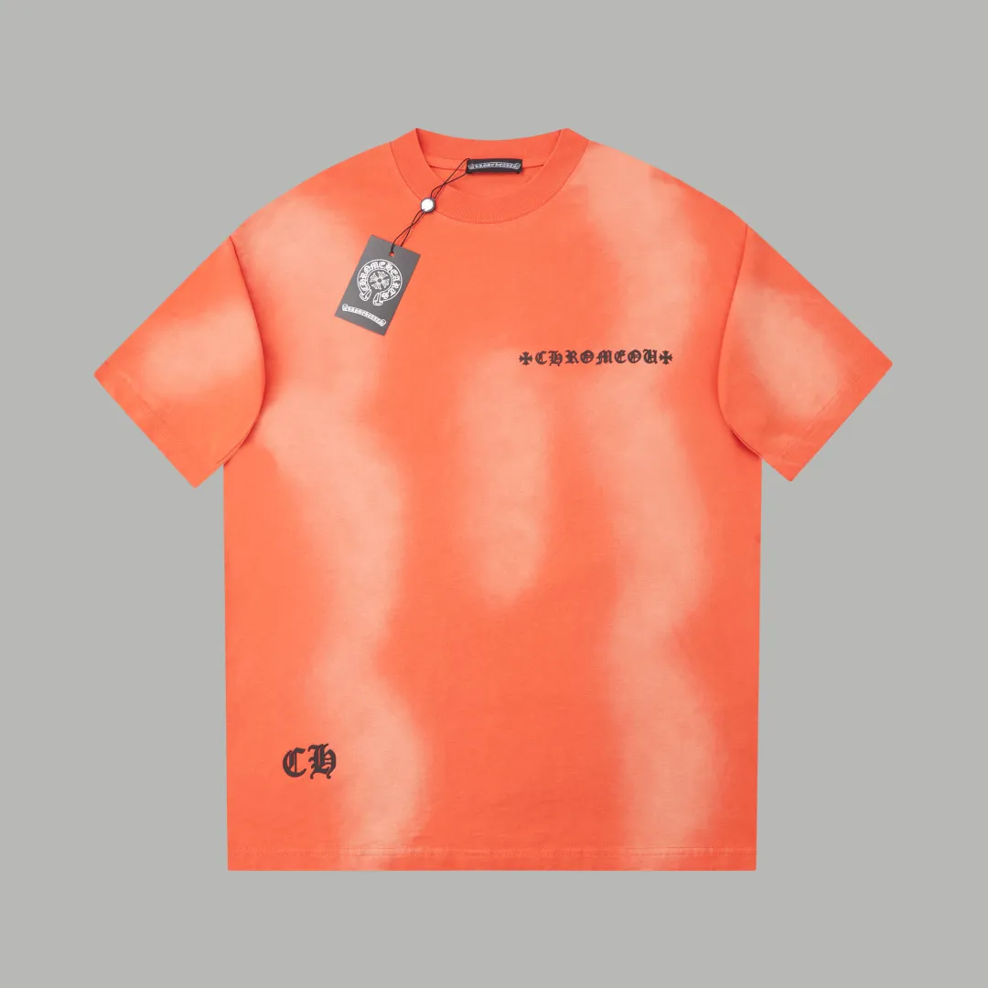 💰🅿️230 ✨CH✨🆕25SS spring and summer new style Crow Heart ✝ frame letter distressed printed short sleeves light luxury essential item for daily commuting for men and women Correct version Welcome to compare Detailed features · 280g 100% pure cotton double yarn jersey fabric · Custom dyed in the same vat with special thickened 32 double-strand 1X1 threads · Colorful foaming. Ready-made garments are dyed, then faded and fried with snowflakes, then washed to make them look old. Common washing improves the effect · Double-needle stitching and cross-stitching process · Original main mark, washed tag, branded moisture-proof paper packaging Color: black/white/orange Size: S/M/L/XL